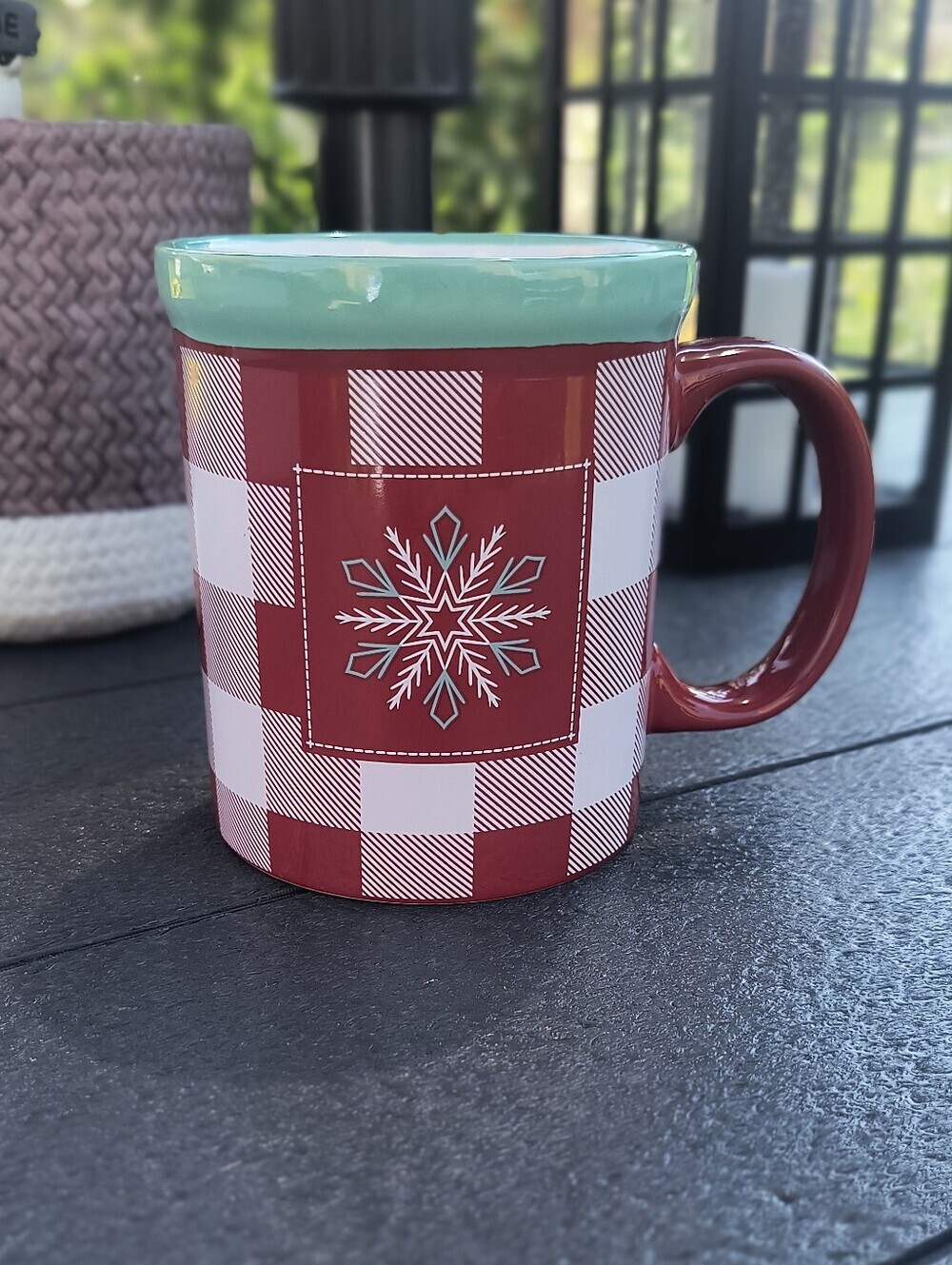 Design Pac Coffee Mug Plaid Red White Snowflake Holiday Christmas Winter  Cup
